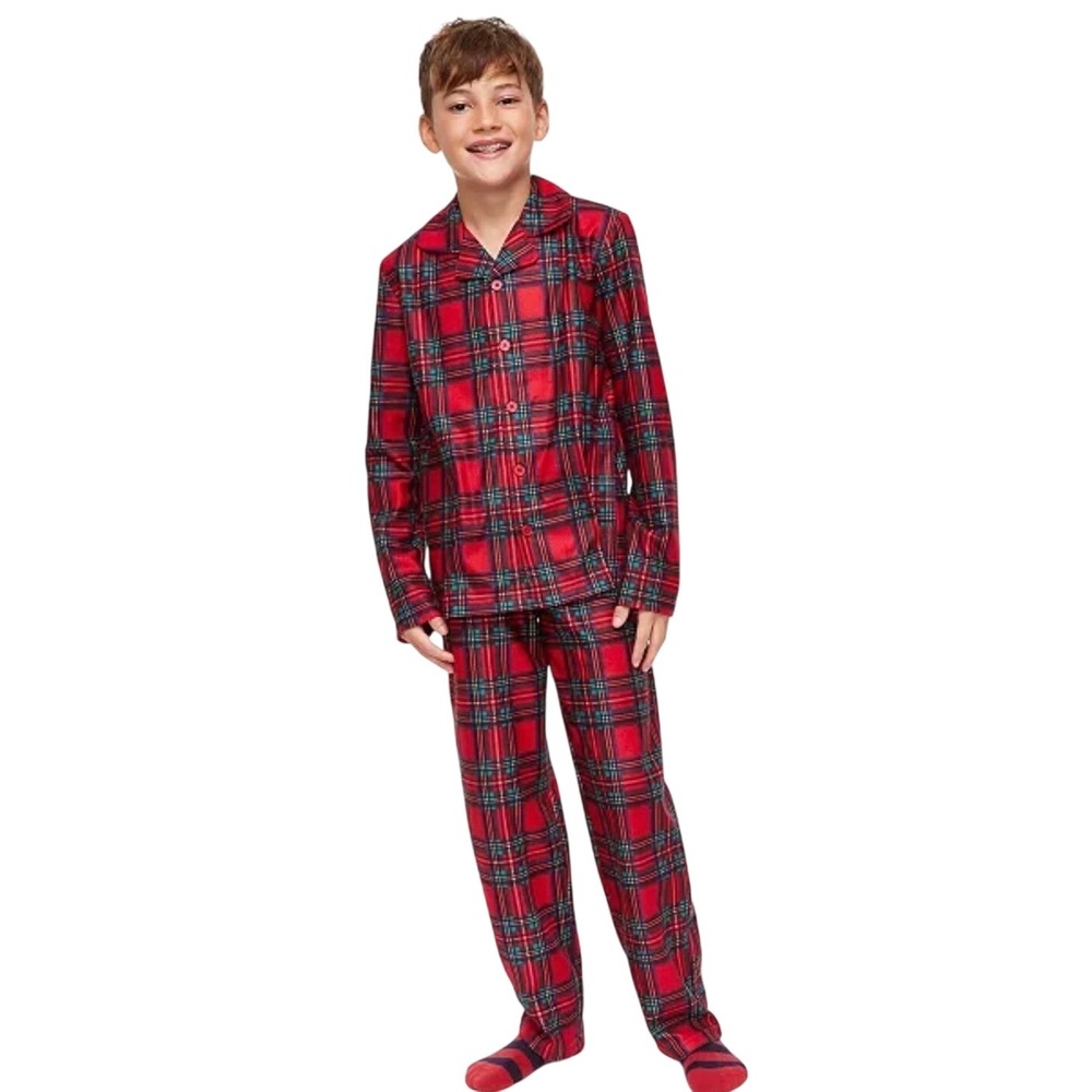 Unisex Kids Red Plaid 2-Piece Pajama Set Size 8 Holiday Christmas Pre Packaged